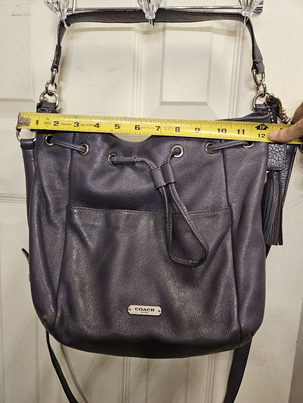 Coach Avery grey purple leather drawstring bucket hobo crossbody handbag purse - Picture 11 of 13
